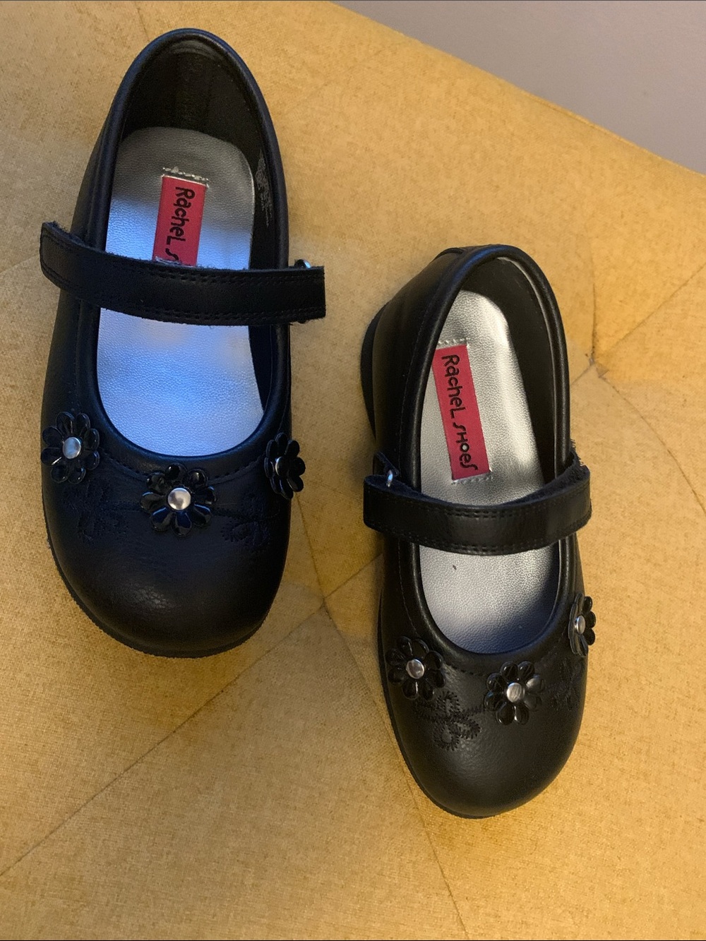 RIYAH’S CLOSET: Rachel Shoes Black Mary Jane Dress Flats with Floral Accents